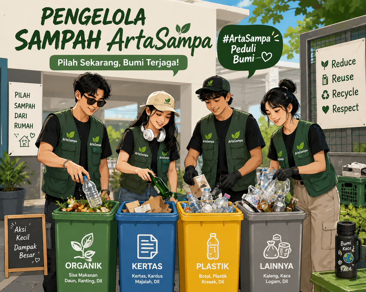 Petugas mengangkut sampah untuk didaur ulang